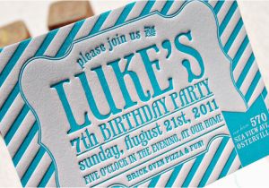 Letterpress Birthday Invitations Luke 39 S Striped Letterpress Birthday Party Invitations