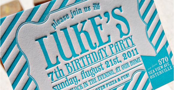 Letterpress Birthday Invitations Luke 39 S Striped Letterpress Birthday Party Invitations