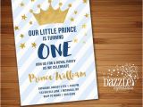Little Prince 1st Birthday Invitations Printable Navy Blue and Gold Little Prince Birthday