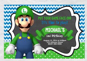 Luigi Birthday Invitations Luigi Birthday Invitation Chalkboard Chevron Pattern Luigi