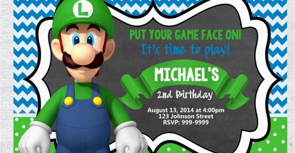 Luigi Birthday Invitations Luigi Birthday Invitation Chalkboard Chevron Pattern Luigi