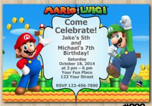 Luigi Birthday Invitations Twin Super Mario and Luigi Birthday Invitation