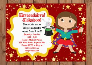 Magic themed Birthday Invitations Magic theme Birthday Party Invitations Girl Magician