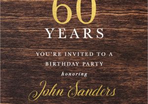 Male 60th Birthday Invitations 60th Birthday Dark Wood Gold Foil Male Birthday Invitation