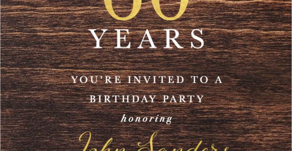 Male 60th Birthday Invitations 60th Birthday Dark Wood Gold Foil Male Birthday Invitation