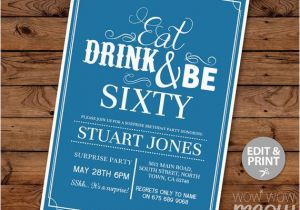 Male 60th Birthday Invitations 60th Invitation Eat Drink and Be Sixty 60 Birthday Invite