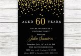 Male 60th Birthday Invitations Adult Male Birthday Invitation Black and Gold Birthday