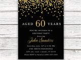 Male 60th Birthday Invitations Adult Male Birthday Invitation Black and Gold Birthday