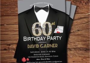 Male 60th Birthday Invitations Casino 60th Birthday Invitation Adult Man Birthday Party