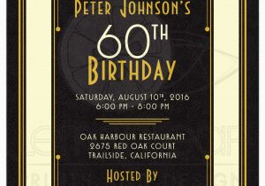 Male 60th Birthday Invitations Man 39 S 60th Birthday Invitation Black Gold Art Deco
