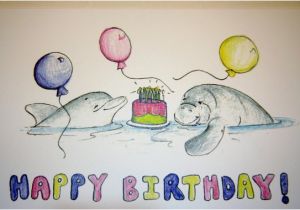 Manatee Birthday Card Items Similar to Dolphin and Manatee Birthday Card On Etsy