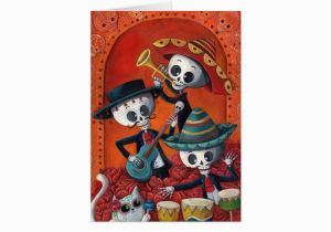 Mariachi Birthday Card Dia De Los Muertos Skeleton Mariachi Trio Card Zazzle Com