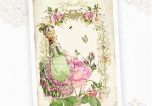 Marie Antoinette Birthday Card Marie Antoinette Greeting Card Let them Eat Cake Pink Roses