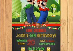 Mario and Luigi Birthday Invitations Super Mario Brothers Invitation Chalkboard Super Mario