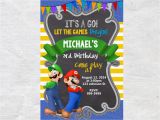 Mario Brothers Birthday Invitations Super Mario Brothers Birthday Invitation Chalkboard Chevron