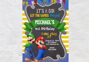 Mario Brothers Birthday Invitations Super Mario Brothers Birthday Invitation Chalkboard Chevron