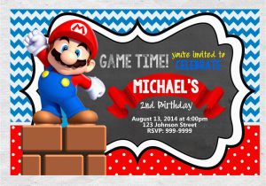 Mario Brothers Birthday Invitations Super Mario Brothers Birthday Invitation Chalkboard Chevron