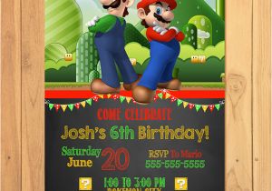 Mario Brothers Birthday Invitations Super Mario Brothers Invitation Chalkboard Super Mario