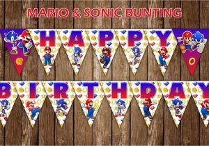 Mario Happy Birthday Banner Mario sonic Happy Birthday Banner Flags Bunting Party