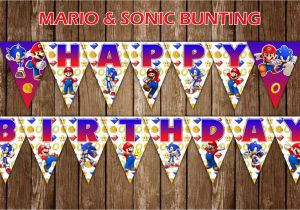 Mario Happy Birthday Banner Mario sonic Happy Birthday Banner Flags Bunting Party