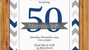 Masculine Birthday Invitations Masculine Birthday Party Invitation Navy Grey Chevron 50th