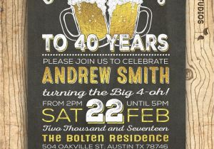 Mens 40th Birthday Invitations 40th Birthday Invitation for Men Cheers Beers to 40 Years