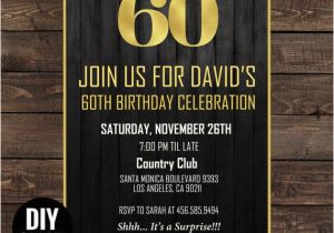 Mens 60th Birthday Invitations Printable Black Gold 60th Birthday Invitations 60th