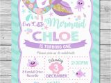 Mermaid themed Birthday Invitations Little Mermaid Invitations Invite 1st First Birthday Party