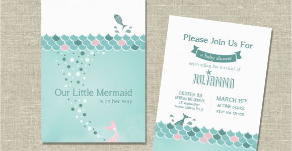 Mermaid themed Birthday Invitations Mermaid themed Baby Shower Invitation or Birth