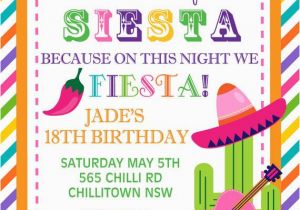 Mexican themed Birthday Invitations Personalised Personalized Mexican theme Siesta Fiesta