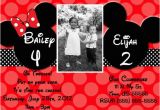 Mickey and Minnie Joint Birthday Party Invitations Joint Mickey and Minnie Mouse Invitations or Thank You Card