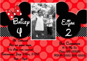 Mickey and Minnie Joint Birthday Party Invitations Joint Mickey and Minnie Mouse Invitations or Thank You Card
