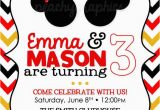 Mickey and Minnie Joint Birthday Party Invitations Twin Mickey Minnie Printable Birthday Party Invitation