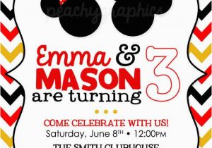 Mickey and Minnie Joint Birthday Party Invitations Twin Mickey Minnie Printable Birthday Party Invitation