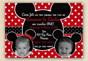 Mickey and Minnie Mouse Birthday Invitations for Twins Mickey and Minnie Mouse Twin Birthday Party Invitation