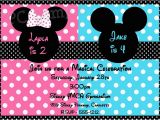 Mickey and Minnie Mouse Birthday Invitations for Twins Mickey and Minnie Twin Birthday Invitations Drevio
