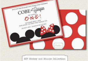 Mickey and Minnie Mouse Birthday Invitations for Twins Mickey and Minnie Twin Birthday Invitations
