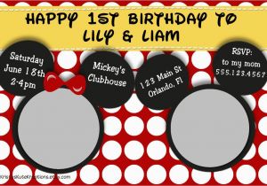 Mickey and Minnie Twin Birthday Invitations Disney 39 S Mickey and Minnie Twins Birthday Invitation