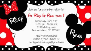 Mickey and Minnie Twin Birthday Invitations Mickey and Minnie Twin Birthday Invitation by