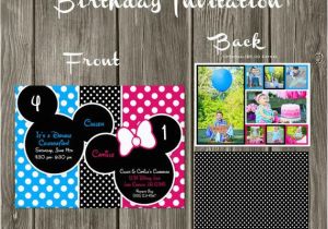 Mickey and Minnie Twin Birthday Invitations Mickey Mouse and Minnie Mouse Custom Digital Birthday