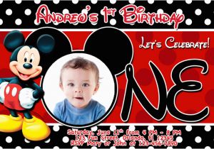 Mickey Mouse Birthday Invitations with Photo Mickey Mouse 1st Birthday Invitations Drevio Invitations