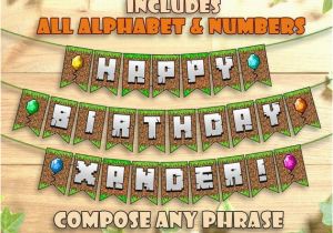 Minecraft Happy Birthday Banner Pdf Minecraft Birthday Banner Party Printable Personalized