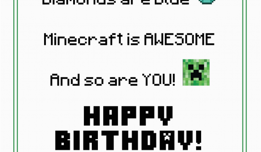 Minecraft Printable Birthday Card Free Printable Minecraft Birthday