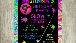 Mini Golf Birthday Invitations Neon Mini Golf Birthday Invitation Personalized Printable