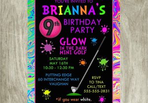 Mini Golf Birthday Invitations Neon Mini Golf Birthday Invitation Personalized Printable