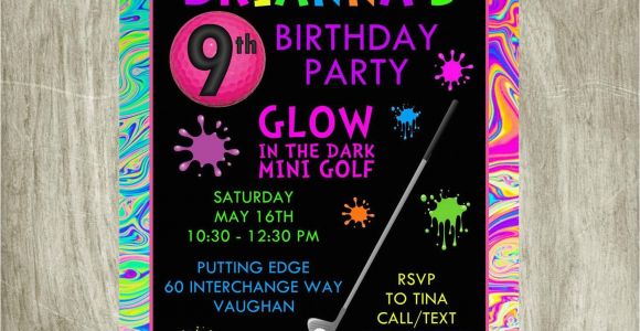 Mini Golf Birthday Invitations Neon Mini Golf Birthday Invitation Personalized Printable