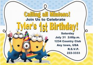 Minion 1st Birthday Invitations Despicable Me Inspired Invitation Minions Invitation 1st