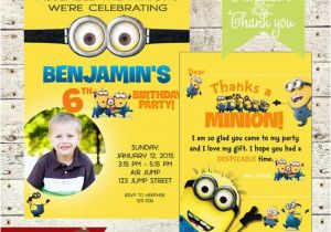 Minion 1st Birthday Invitations Minion Birthday Party Photo Invitation Fill In Thank You