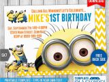 Minion 1st Birthday Invitations Minions Birthday Invitation 6 by Templatemansion On