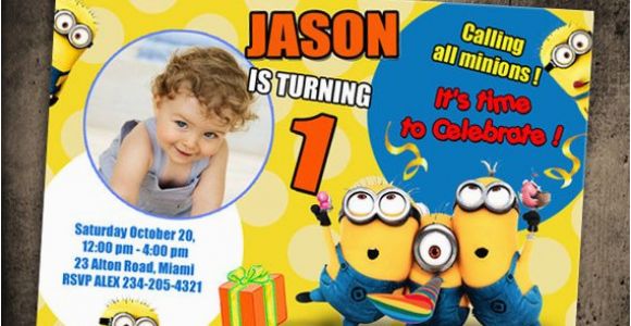 Minion 1st Birthday Invitations Minions Birthday Invitation Party Invite Photo Card Printable